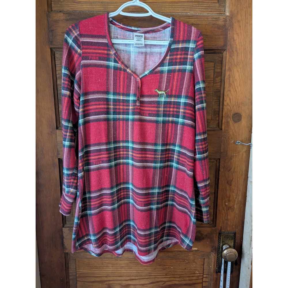 Victoria Secret Pink red plaid dress‎ pajamas nightgown Christmas holiday winter